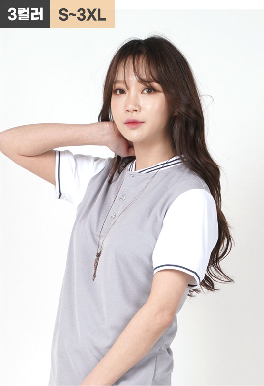 라인배색 헨리넥 반팔