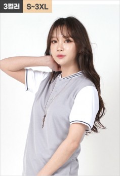 라인배색 헨리넥 반팔